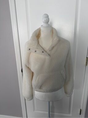 Aeropostale Cream Sherpa Snap Pullover Hoodie